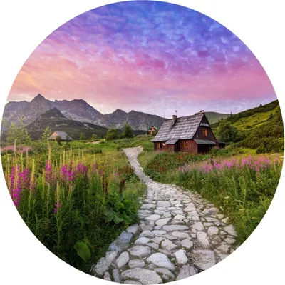 Produktbild von Sticker Kreis LANDSCHAFT Gebirge die Tatra GASIENICOWA HALLE Pflanzen Blumen Himmel Natur 3D Wanddeko Aufkleber 100 cm x 100 cm