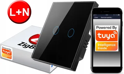 Produktbild von TUYA ZigBee Touch Switch 2obw. schwarz # L+N