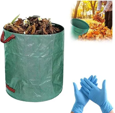 Image de Sac poubelle de jardin, 120 L ; sacs poubelle de jardin avec sangles de transport ; sac poubelle de jardin pliable ; sac pour déchets de jardin ; sacs pour gazon ; sac poubelle de jardin pour déchets verts – à utiliser seul, avec des gants