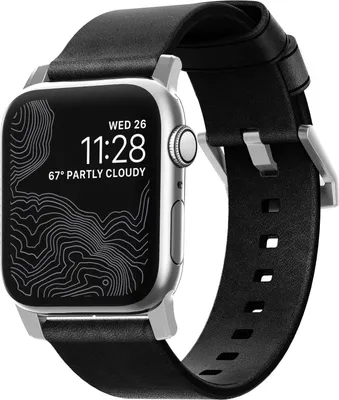 Productafbeelding van Nomad Modern Band van leder voor de Apple Watch | 44/45/46/49 mm - Black / Silver