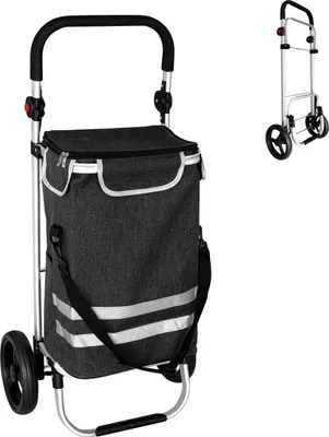 Produktbild von Relaxdays Einkaufstrolley, 2 große Räder, Kühlfach, abnehmbare Tasche, 45 l, bis 35 kg, Einkaufswagen klappbar, schwarz