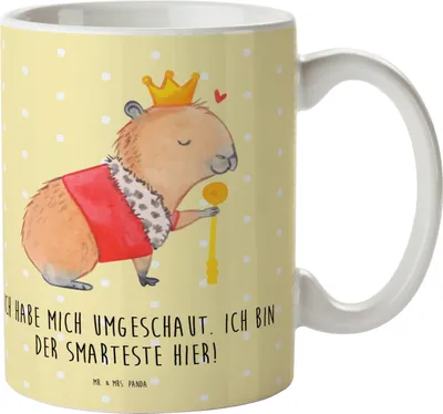 Produktbild von Mr. & Mrs. Panda Reisebecher Capybara König - Gelb Pastell - Geschenk, Plastikbecher, Mehrwegbecher, Henkelbecher, Trinklernbecher, Kindertasse, Pott, Tiere