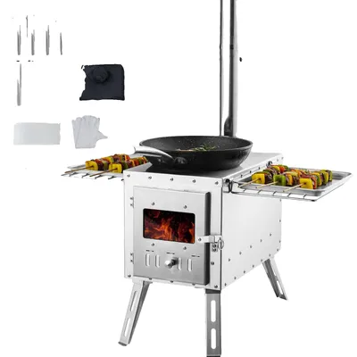 Image de VEVOR Four à bois portable, four de tente de camping pour l'extérieur avec tube en acier inoxydable