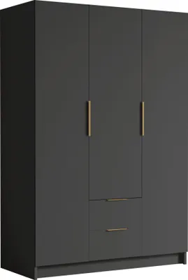 Produktbild von MIRJAN24 Kleiderschrank Calwi I 150, Schlafzimmer, Drehtürenschrank, mit Kleiderstange, Modern, Garderobenschrank, Metallgriffe (Farbe: Schwarz + Gold)