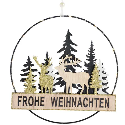 Produktbild von LED Dekohänger Schriftzug "Frohe Weihnachten" Ø 24 cm Schwarz Gold | 12207 - Weihnachtsdekoration