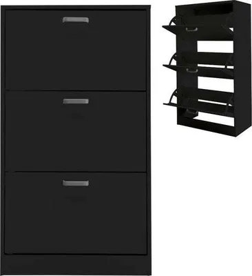 Immagine prodotto di Scarpiera - scaffale per scarpe - 3 scomparti con ante a ribalta - nero