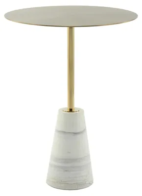 Immagine prodotto di Tavolino laterale Padiro, forma circolare, diametro 40 x 53 cm - Bianco - design moderno, stile Art Déco elegante - base in marmo - piano in vetro - struttura in acciaio inossidabile