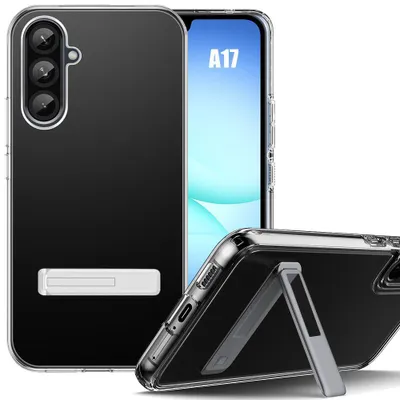 Image de Coque pour Samsung Galaxy A17 4G/5G, Protection Silicone Transparent avec Support Argenté