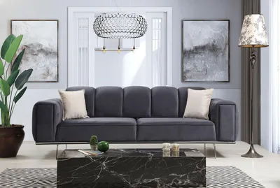 Image de Canapé trois places moderne en tissu gris JVmoebel