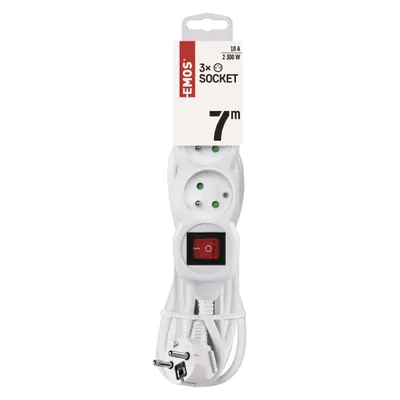 EMOS Prodlužovací kabel 7 m / 3 zásuvky / s vypínačem / bílý / PVC / 1 mm2, P1317