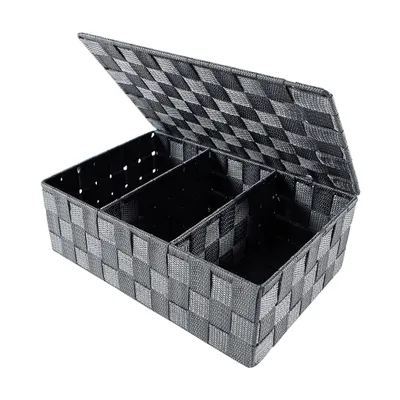 Obrázok produktu pre Policový úložný box Kobolo - s vekom Subdivision - sivý - 32x22x10 cm