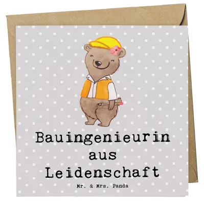Produktbild von Mr. & Mrs. Panda Grußkarte Bauingenieurin Leidenschaft - Grau Pastell - Geschenk, faltkarte, anlasskarte, Beruf, Baustelle, Lustig, Spruch, Glückwunschkarte, doppelkarte