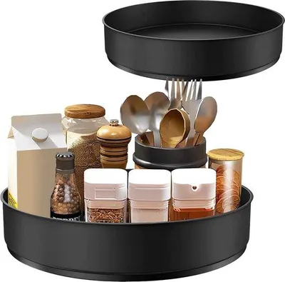 Productafbeelding van Unyqoos® draaibaar kruidenrek, 360° draaischijf van roestvrij staal, set van 2, zwart, 31 x 31 x 6 cm