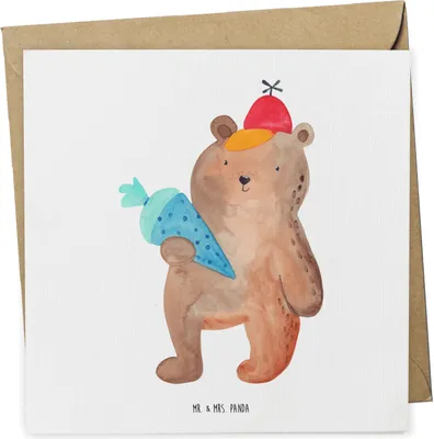 Produktbild von Mr. & Mrs. Panda Grußkarte Bär Schultüte - Weiß - Geschenk, Motiv, Klappkarte, faltkarte, Schulanfang, doppelkarte, Glückwunschkarte, Schulbeginn, Teddy, Einschulung