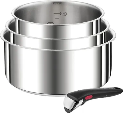 Produktbild von 4-teiliges Kochtopf-Set, stapelbar, platzsparend, hochwertiger Edelstahl, geeignet für Induktionsherde, Edelstahl, groß