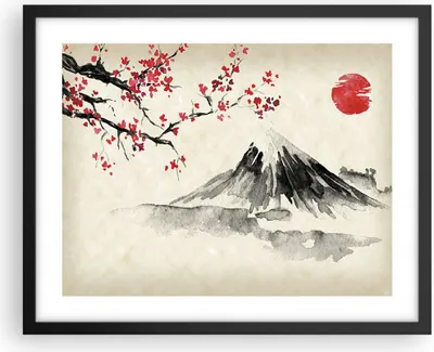 Produktbild von Gerahmtes Poster - Schwarzer Rahmen - Aquarell asiatisch Landschaft - 50x40 cm - Wand Bild - Wanddeko - Wandbilder - Kunstposter - Wandposter - Bilderrahmen - Bilder - Kunstdruck - P2BAA50x40-4513