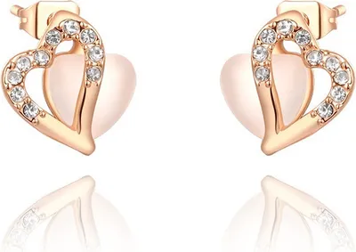 Produktbild von Damen Ohrstecker Ohrringe Herz Heart Love vergoldet Zirkonia Kristalle Geschenk rosegold