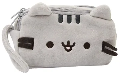 Produktbild von Großes, doppellagiges Federmäppchen mit niedlicher Plüschkatze für Mädchen, multifunktionale Reisetasche, Kosmetiktasche, Schreinetui (grau)