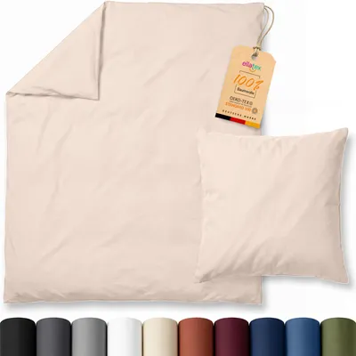 Produktbild von EllaTex Renforcé Bettwäsche 155x220 + 80x80 cm Baumwolle – Bettwäsche Set weich & hautfreundlich, Farbe: Creme