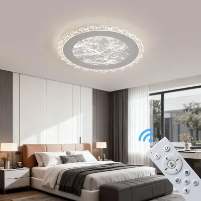 Produktbild von LED Deckenleuchte dimmbar mit Fernbedienung, stufenlos 3000–7000 K, energiesparend & langlebig, modernes Design in Schwarz oder Weiß, ideal für Wohnzimmer, Schlafzimmer & Küche (253-YX-WH)