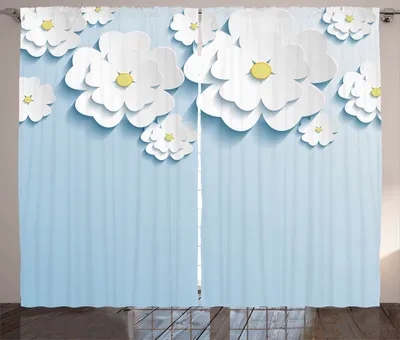 Produktbild von ABAKUHAUS Blumen Rustikaler Vorhang, Abstrakte Kirschblüte, Wohnzimmer Universalband Gardinen mit Schlaufen und Haken, 280 x 225 cm, Hellblau und Weiß