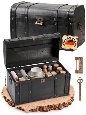 Produktbild von Schatztruhe aus Holz Dunkel mit Schloss Schatzkiste 40x21,5x24cm Kingpower