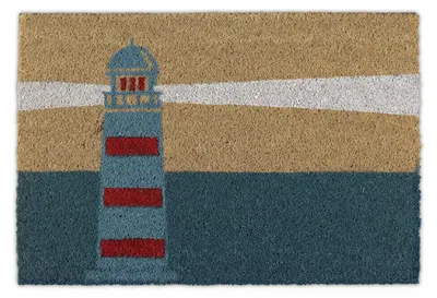 Image de Tapis d'entrée Relaxdays en fibre de coco, 40 x 60 cm, motif « phare », antidérapant, pour l'intérieur et l'extérieur, multicolore