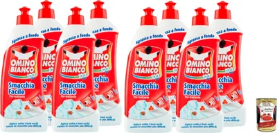 Produktbild von Omino Bianco - Vorbehandlung zur Fleckenentfernung, Fleckenentferner, sanft zu Textilien, für dunkle und bunte Kleidungsstücke, 500 ml, 8 Stück + Italian Gourmet polpa 400g