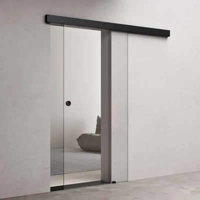 Produktbild von doporro Glasschiebetür komplettset 90 x 205cm Schiebetür mit ESG 15mm Wandabstand Zimmertür Glas Klarglas mit Muschelgriff Schwarz
