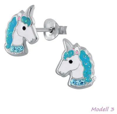 Produktbild von Kinder Ohrstecker: Mädchen Ohrringe Silber „Einhorn“ Modell 3