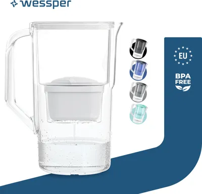 Produktbild von Wessper Wasserfilterkanne 2.8 L Kompatibel Mit Brita Maxtra, Wasser Filtersystem zur Reduzierung von Kalk, Chlor | + Wasserfilter Weiß