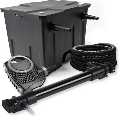 Produktbild von SunSun Komplettset: CBF-350 Teichfilter bis 12000 L Teichfilteranlage als Durchlauffilter, NEO10000 SuperECO Teichpumpe 10000l/h 80W, CUV-672 Teichklärer UVC Klärer mit 72W, 25m Teichschlauch 25 mm