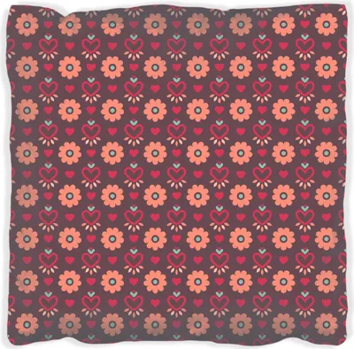 Produktbild von Wallario Premium Kissen, weiche Oberfläche, mit Motiv Muster mit Blumen und Herzen, Größe: 60 x 60 cm, mit weißer Rückseite