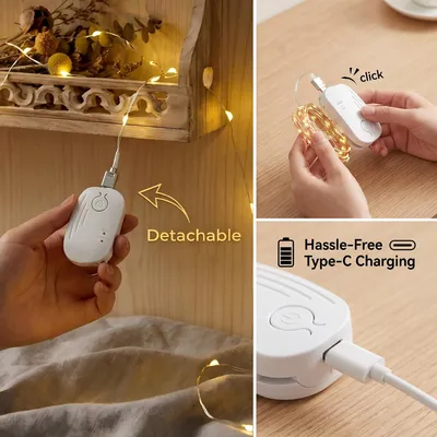 Zdjęcie produktu dla Ładowalne lampki choinkowe z pilotem - 5 metrów / 50 diod LED, efekt migotania