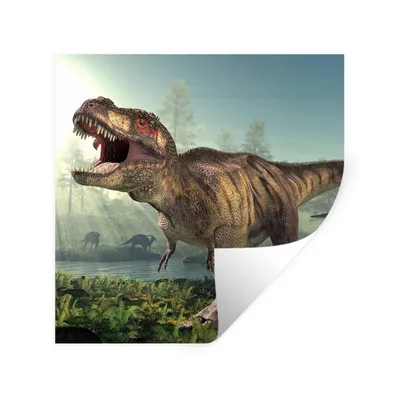 Produktbild von MuchoWow® Wandtattoo Wandsticker Wandaufkleber Dino - Gras - Zeichnung - Kinder - Jungen 30x30 cm Selbstklebend und Repositionierbar - Repositionierbar - Wasser abweisend