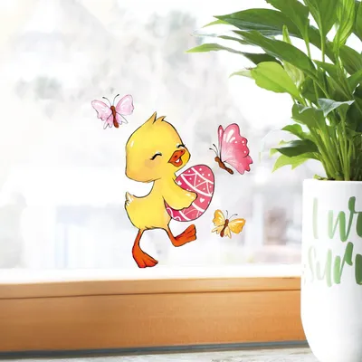 Produktbild von Mini Fensterbilder Frühling Küken mit Osterei wiederverwendbare Fensteraufkleber Ostern Fensterdeko Schmetterlinge