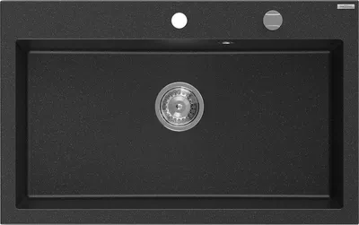 Produktbild von Mexen Elix Granitspüle 1-komorig 800 x 500 mm, schwarz/silbermetallic, Siphon Chrom - 6527801005-73
