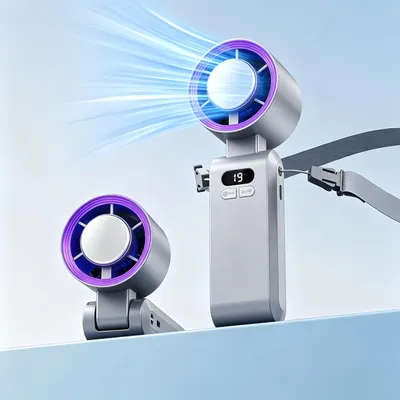 Produktbild von 3‑in‑1 Handventilator, Tragbarer Ventilator 5000mAh mit Kühlplatte ,1-199 Geschwindigkeiten, für Reisen und Alltag, Outdoor Camping Wandern, Grau