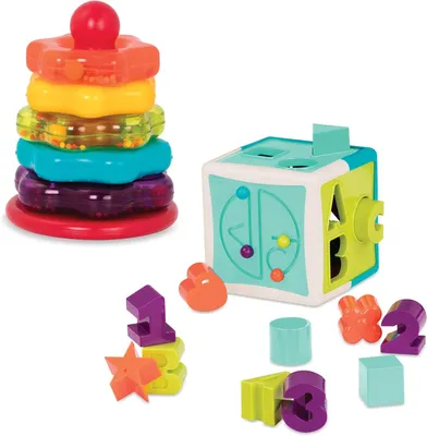 Image de Jeu de construction en forme de tours empilables + Cube de tri de formes - Jouet d'éveil pour enfants à partir de 1 an (20 pièces)