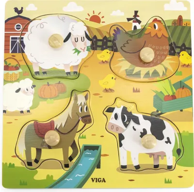 Obrázok produktu pre Viga Toys - VIGA Drevené puzzle s kolíčkami Farma 12m+