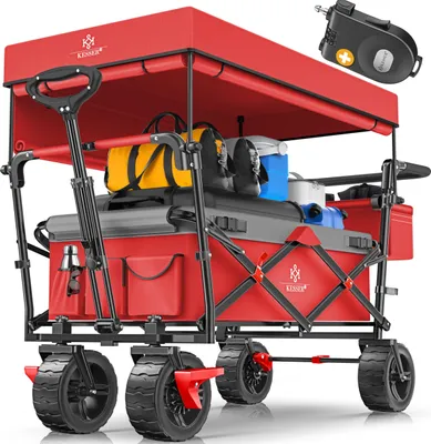 Produktbild von KESSER® Bollerwagen faltbar GT9000 Handwagen mit Dach | Transportwagen max. belastbar bis 150kg mit Hartgummi-Räder & Feststellbremsen (Vorne & Hinten) | Inkl. Schloss, Abdeckung, Wetter & Sichtschutz