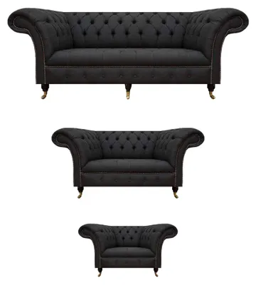 Produktbild von Chesterfield Schwarze Wohnzimmer Couchen Komplette Garnitur 3tlg Set