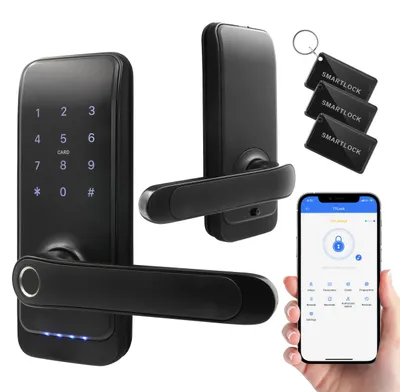 Smart Deurslot mit Griff, biometrisch, App, IP65, schwarz