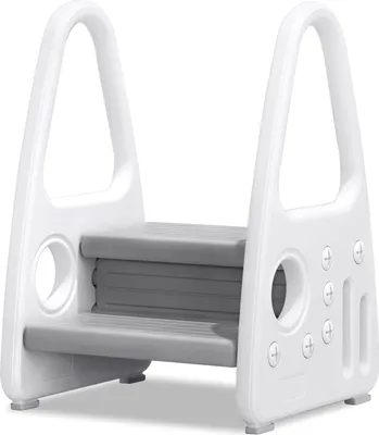 Produktbild von YARDIN Tritthocker Kinder 2 Stufen Tritt Trittschemel Lernturm Trittleiter Schemel mit Zwei-Armlehnen Anti-Rutsch Passend für Bad Schlafzimmer Küche Grau
