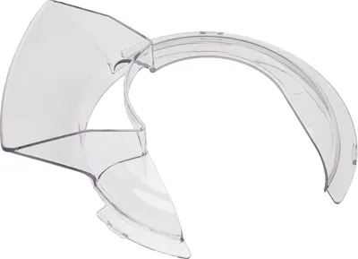 A transparent plastic splash guard for a kitchen appliance.
