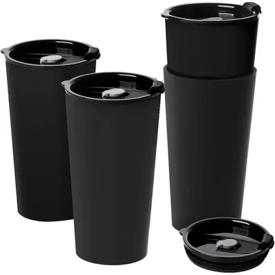 Produktbild von Coffee-to-go Becher 600ml 4er Set Schwarz Robust Auslaufsicher Wiederverwendbar PP