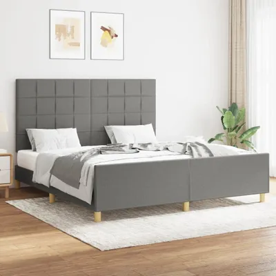 Produktbild von [Home] Bettgestell mit Kopfteil Dunkelgrau 160x200 cm Stoff , Neue Mode 2024 im häuslichen Leben