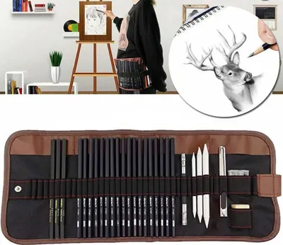 Zdjęcie produktu dla Zestaw 29 ołówków do rysowania i szkicowania, ołówki węglowe, profesjonalne materiały artystyczne wraz z torbą do przechowywania – narzędzia do rysowania portretów. Świetny prezent dla dorosłych, studentów, początkujących i artystów
