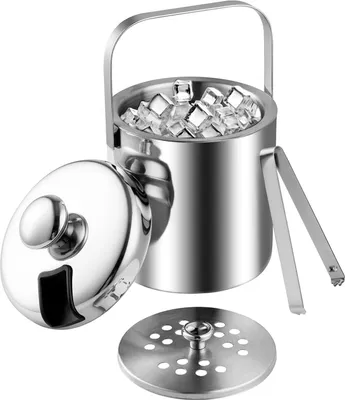 Immagine prodotto di Secchiello per ghiaccio con coperchio - Acciaio inox - 2,2 litri - Pinze e setaccio inclusi