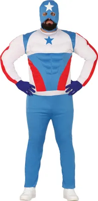 Produktbild von Superheld Maske Abenteuerfigur Kostüm Karneval Fantasie Outfit Muskeloptik Farbe, Größe: 54 - 56 (XL) Farbe: Blau